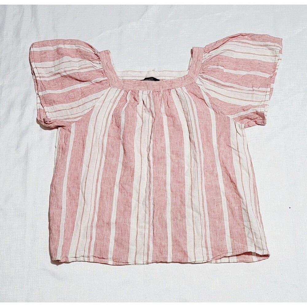 Banana Republic Off the Shoulder Blouse Womens Small Red Striped Flutter Sleeve - Picture 7 of 7